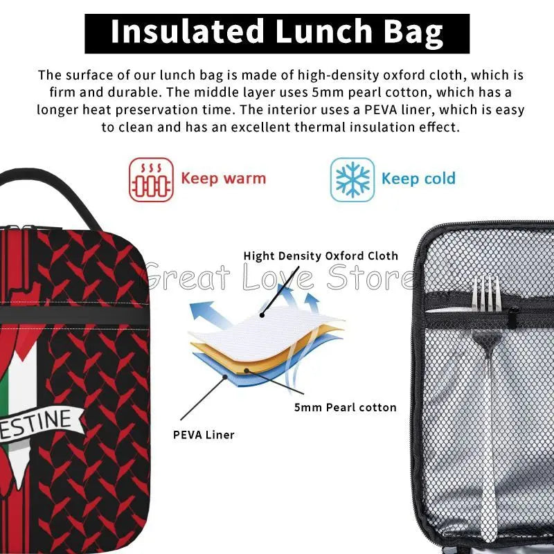 Palestine Flag Kufiya Hatta Insulated Lunch Bag for Travel