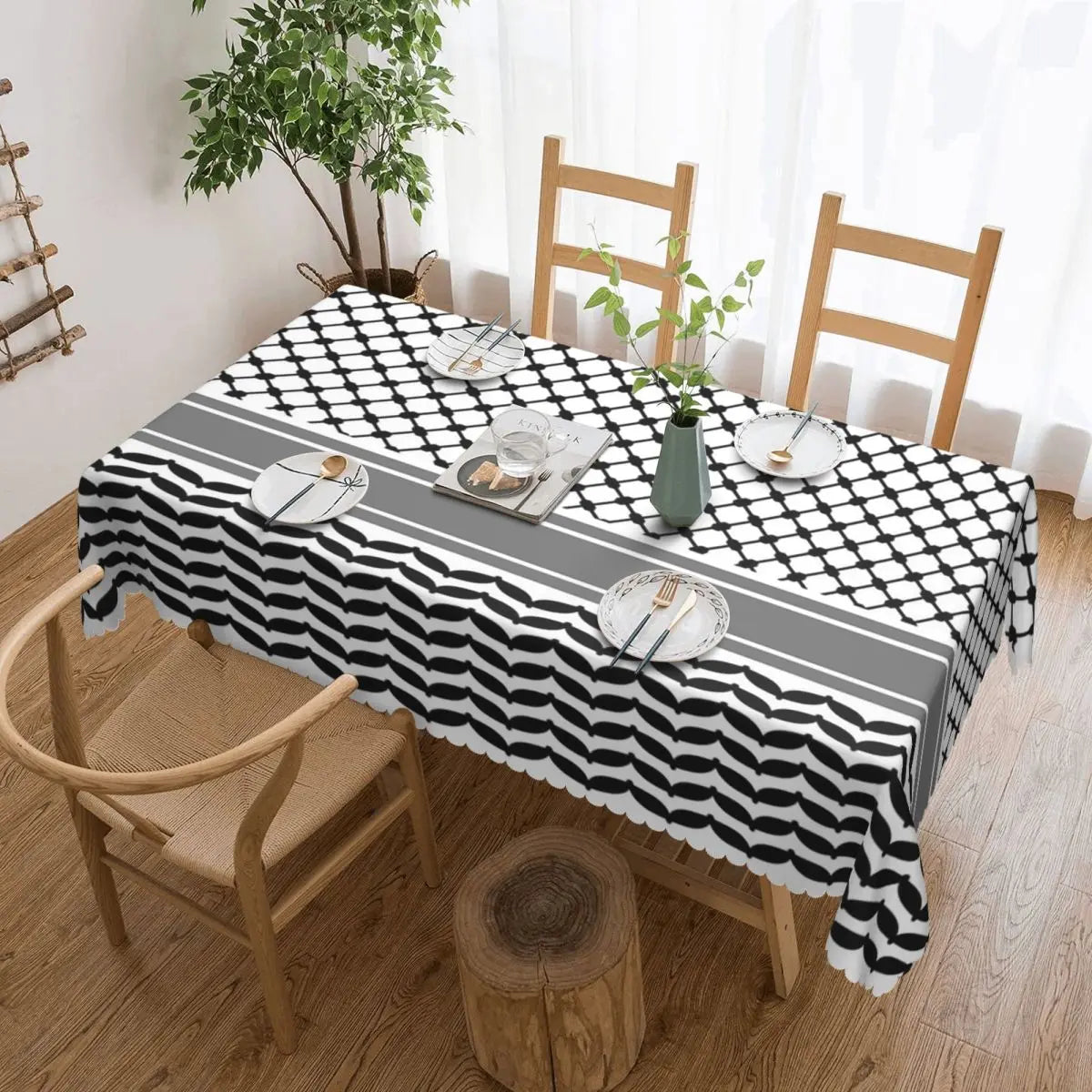 Palestinian Kufiya Pattern Customized Rectangular Tablecloth Waterproof Table