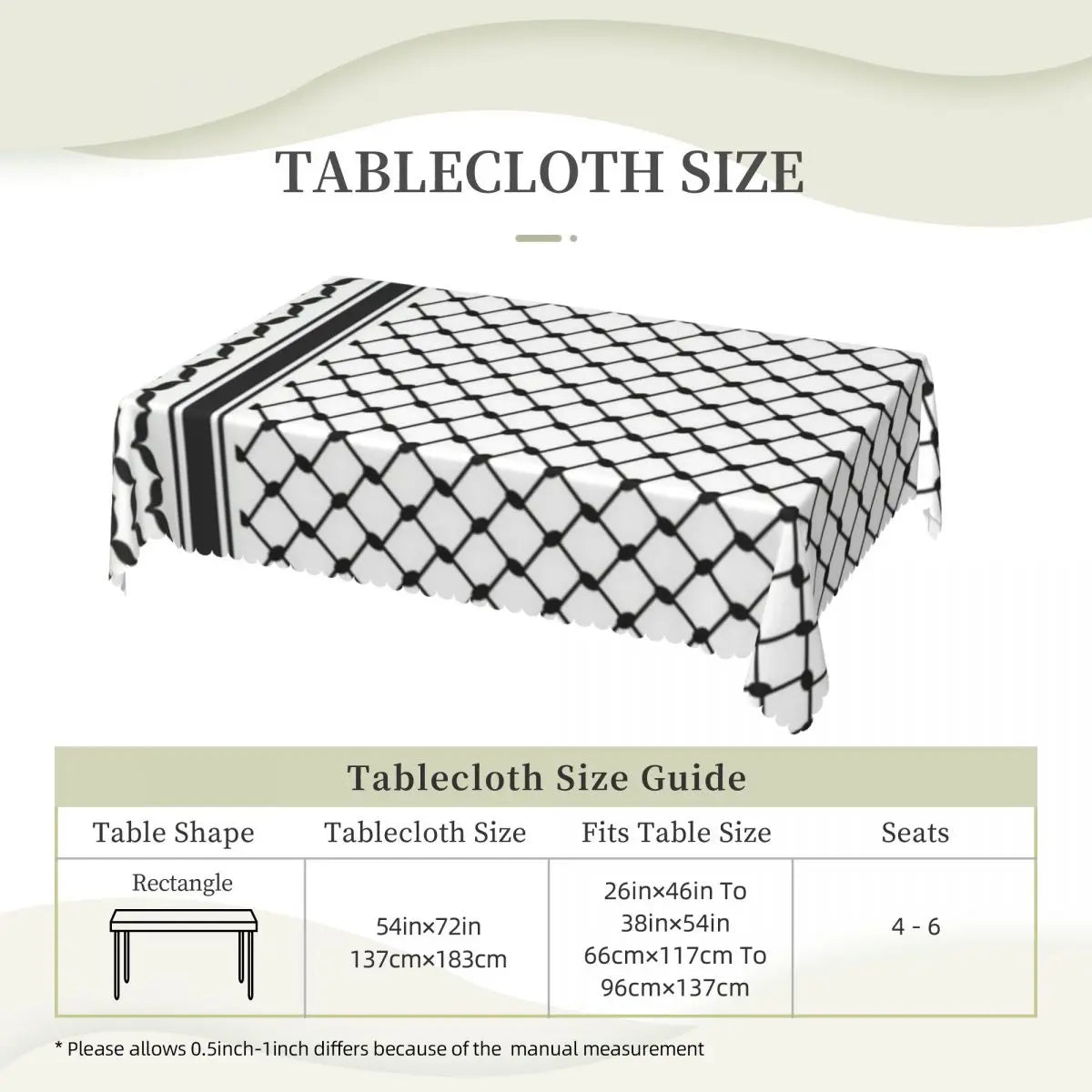 Palestinian Kufiya Pattern Customized Rectangular Tablecloth Waterproof Table