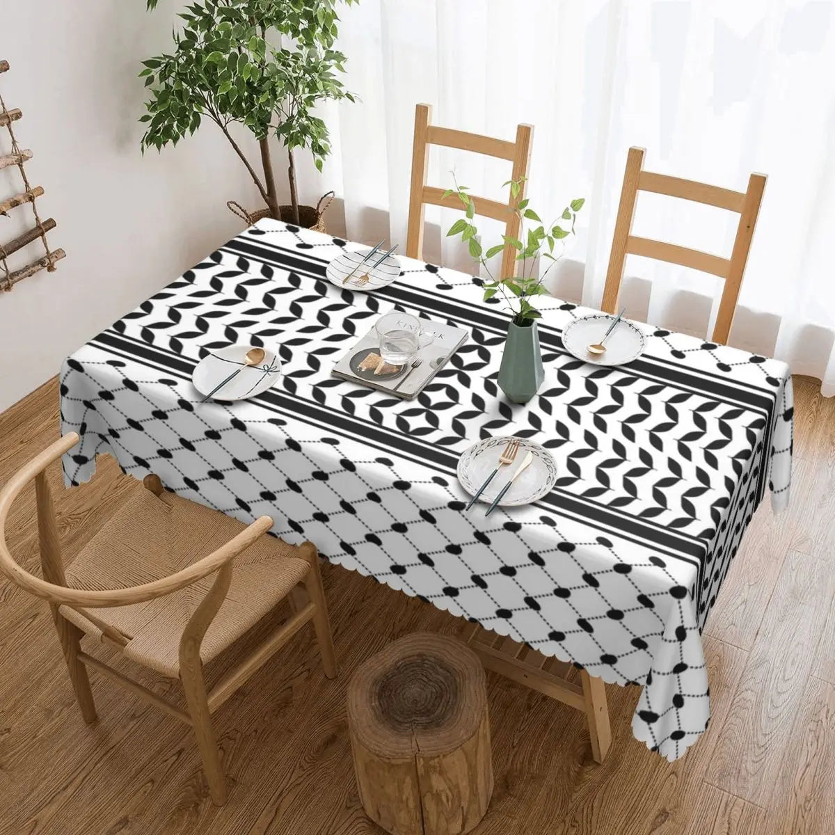 Palestinian Kufiya Pattern Customized Rectangular Tablecloth Waterproof Table