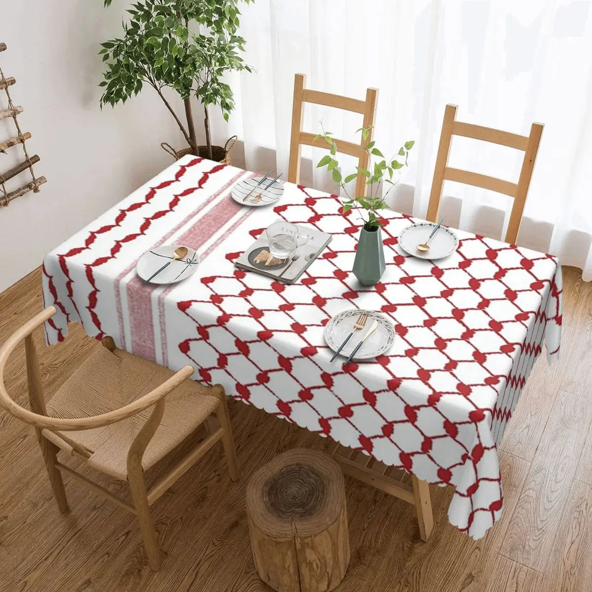 Palestinian Kufiya Pattern Customized Rectangular Tablecloth Waterproof Table