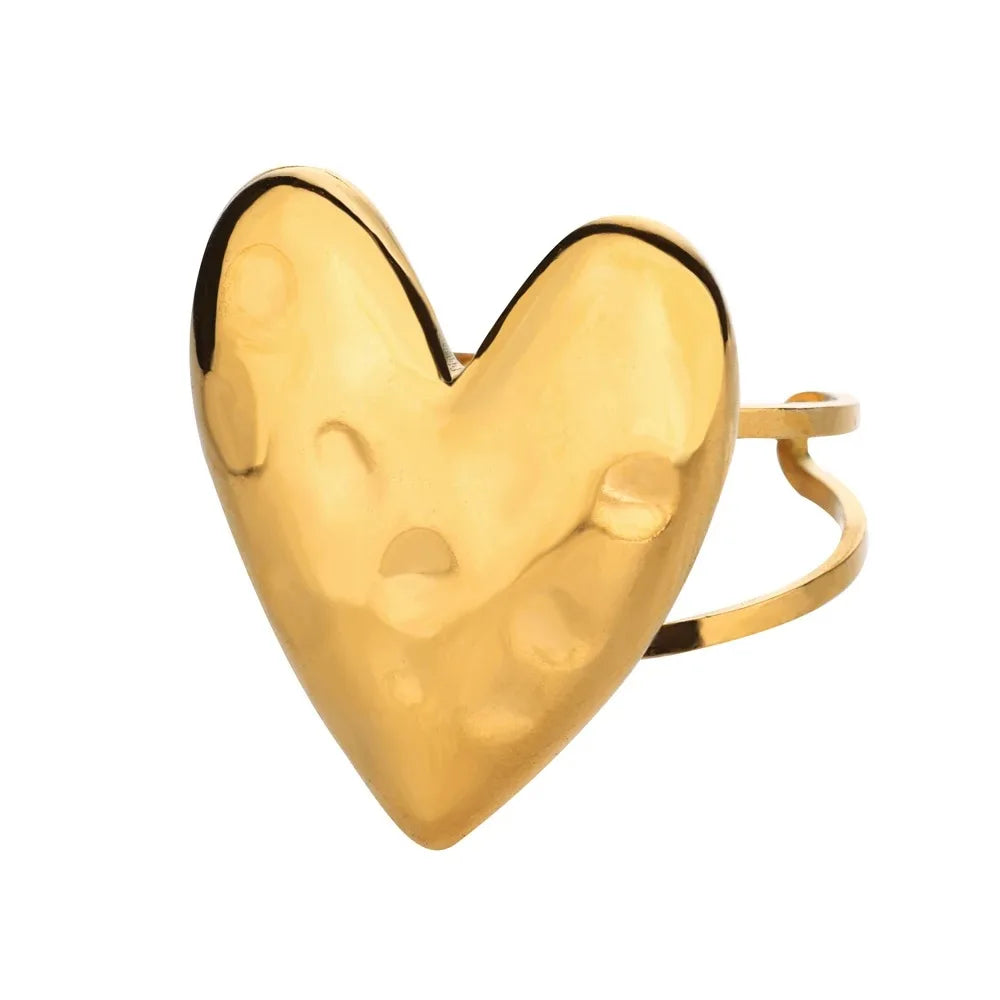 Pink Zircon Heart Rings For Women Gold Plated Stainless Steel