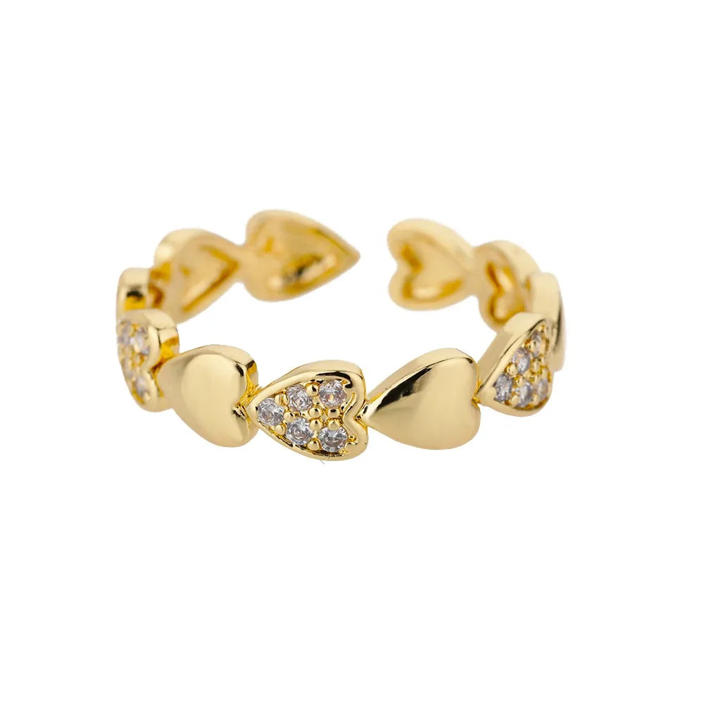 Pink Zircon Heart Rings For Women Gold Plated Stainless Steel
