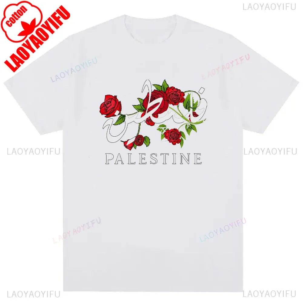 Palestine Floral Palestine Flag Map cotton Shirt Palestinian Arabic