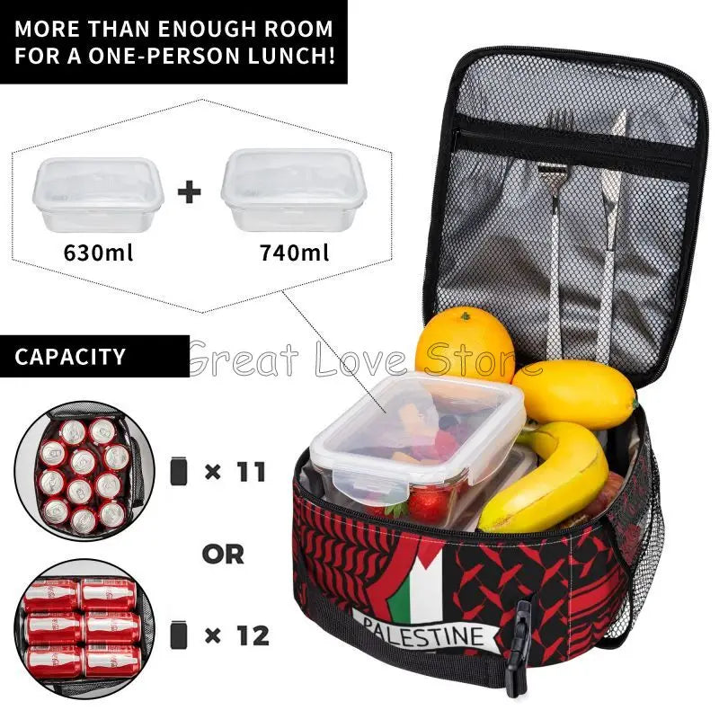 Palestine Flag Kufiya Hatta Insulated Lunch Bag for Travel