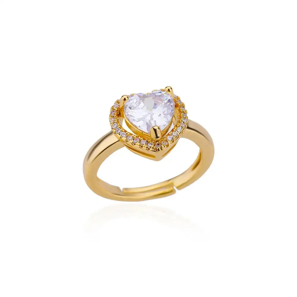 Pink Zircon Heart Rings For Women Gold Plated Stainless Steel