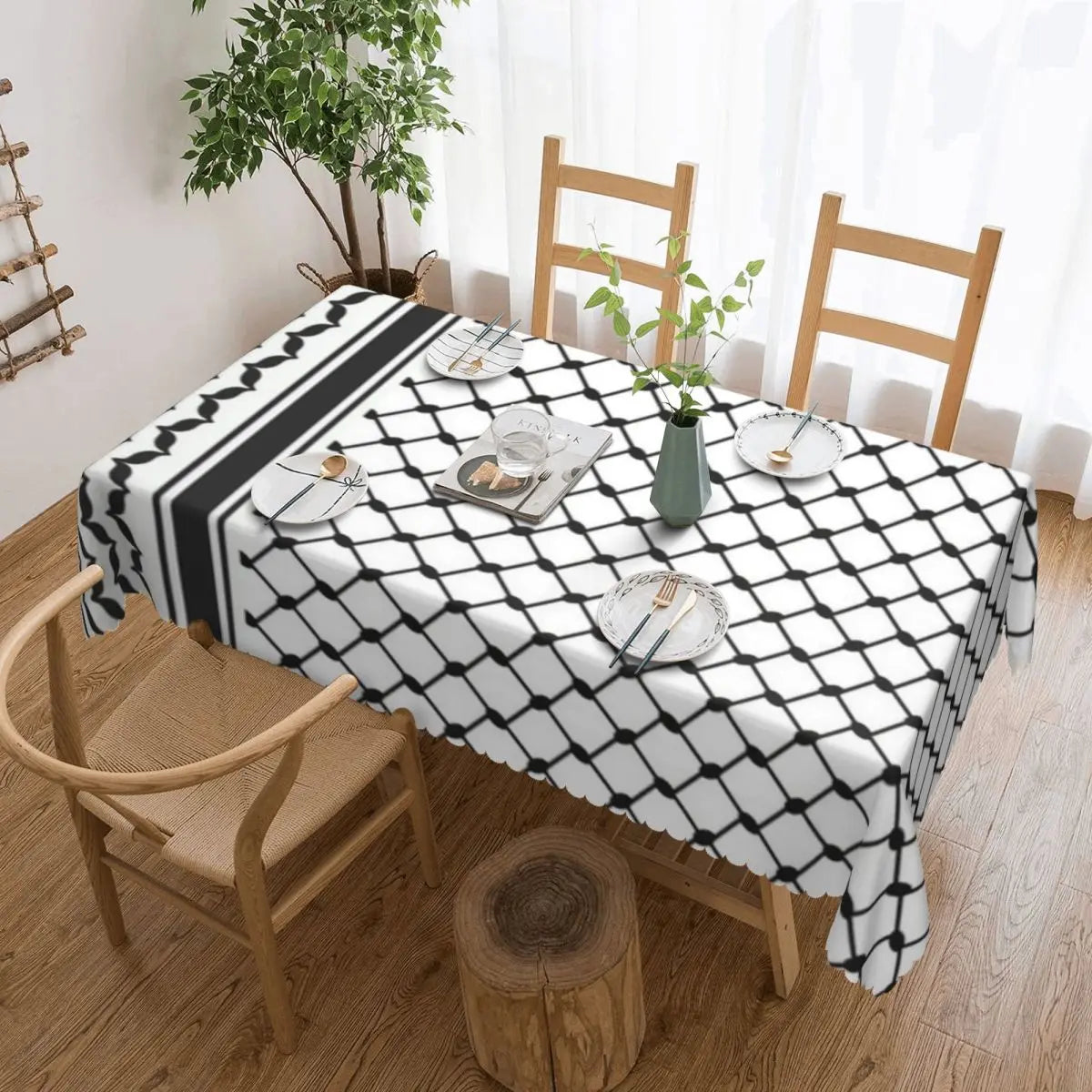 Palestinian Kufiya Pattern Customized Rectangular Tablecloth Waterproof Table