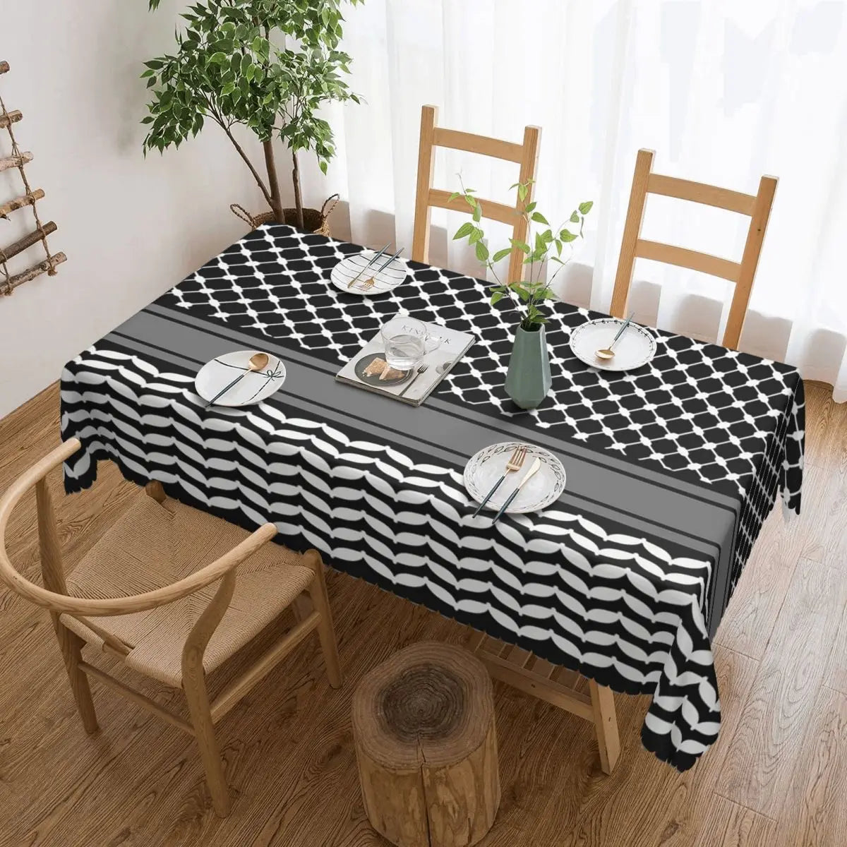 Palestinian Kufiya Pattern Customized Rectangular Tablecloth Waterproof Table