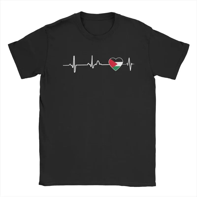 Heartbeat Palestine Flag T-Shirt Men'S