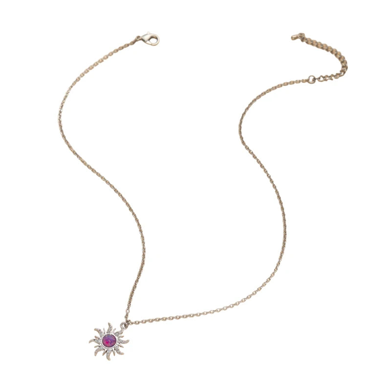 Princess Sun Opal Zircon Pandant Necklace Ring