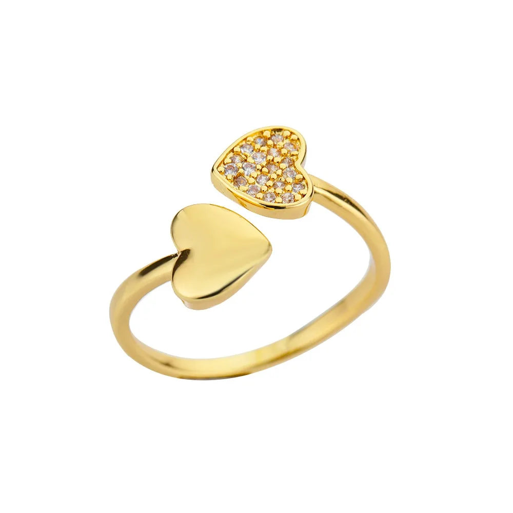 Pink Zircon Heart Rings For Women Gold Plated Stainless Steel