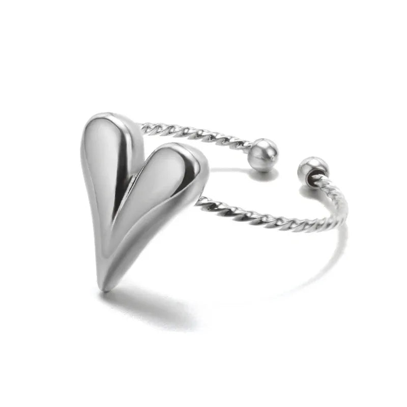 Pink Zircon Heart Rings For Women Gold Plated Stainless Steel