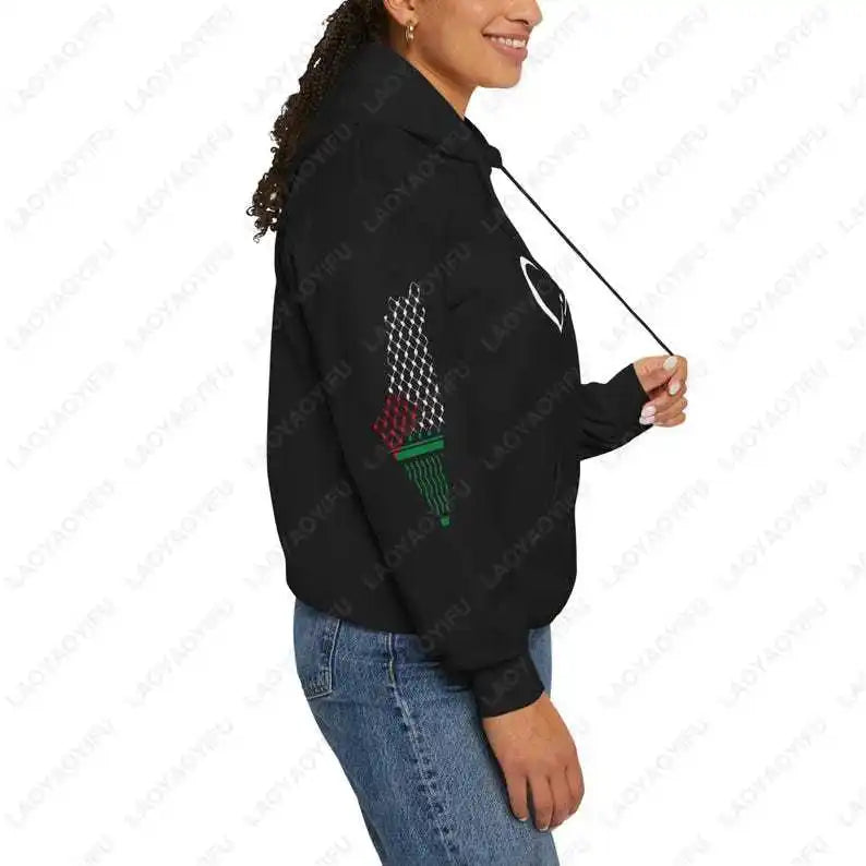 Palestinian Hoodie Arabic Calligraphy with Palestine Map