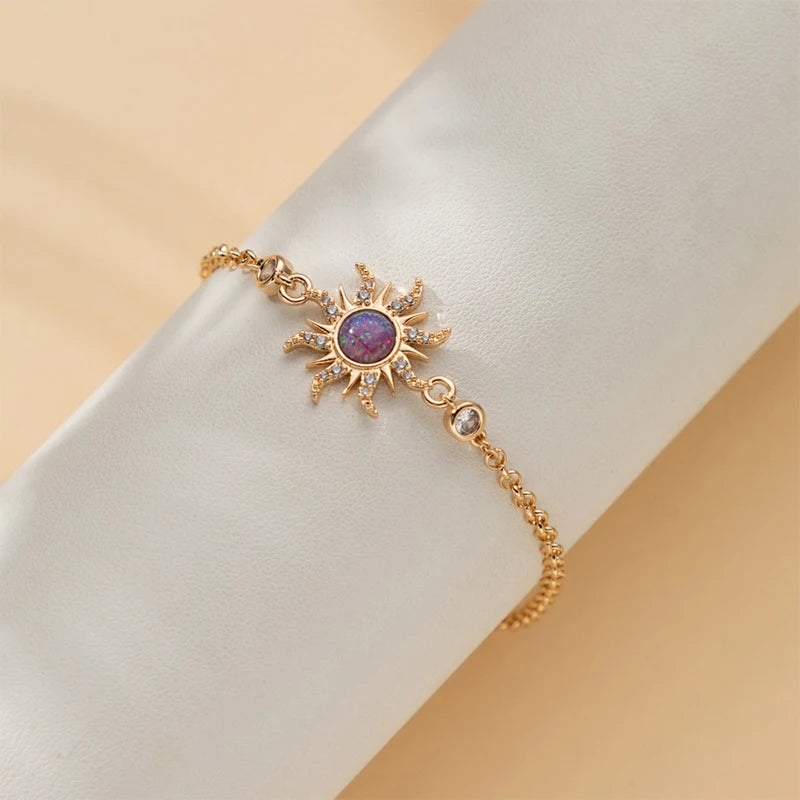 Princess Sun Opal Zircon Pandant Necklace Ring
