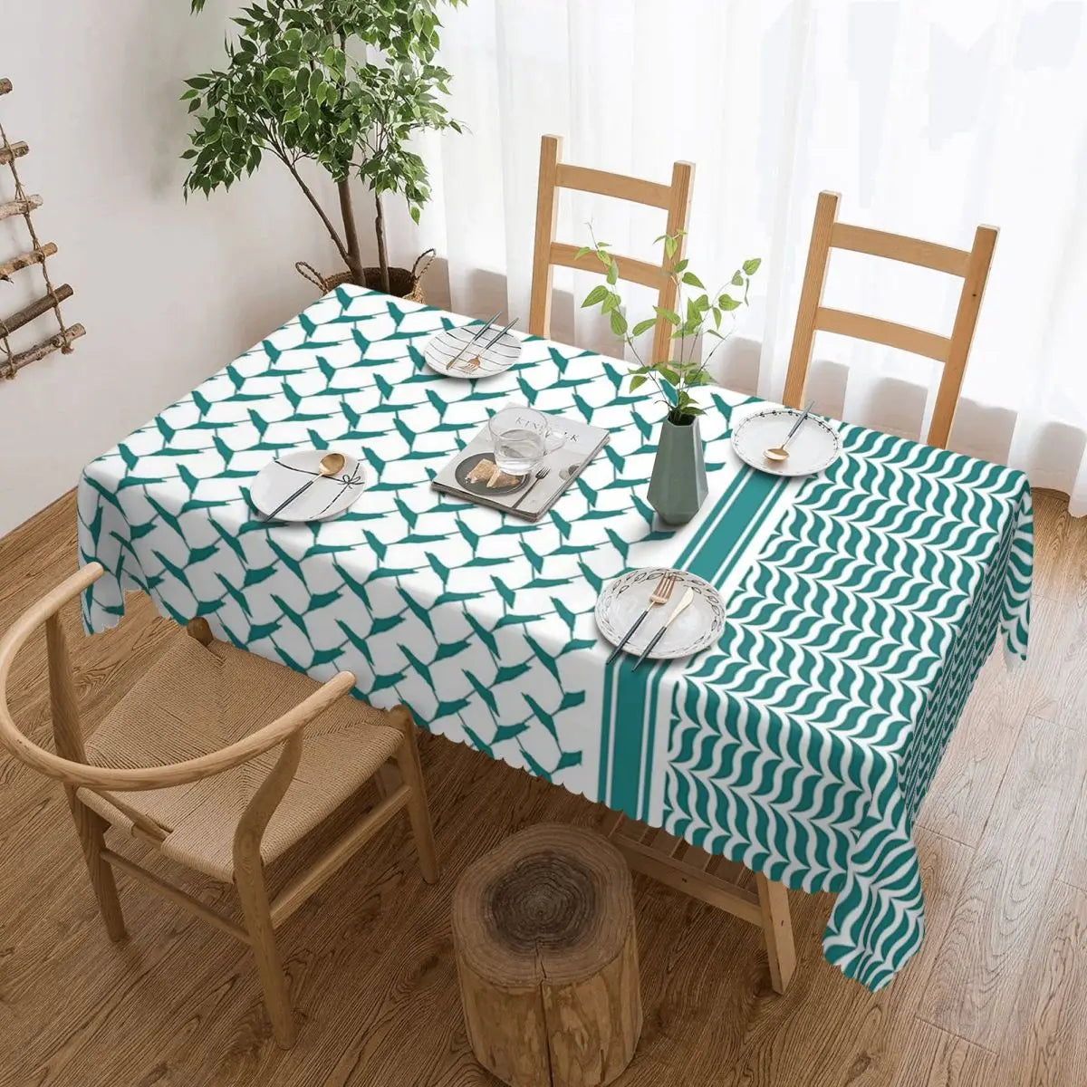 Palestinian Kufiya Pattern Customized Rectangular Tablecloth Waterproof Table