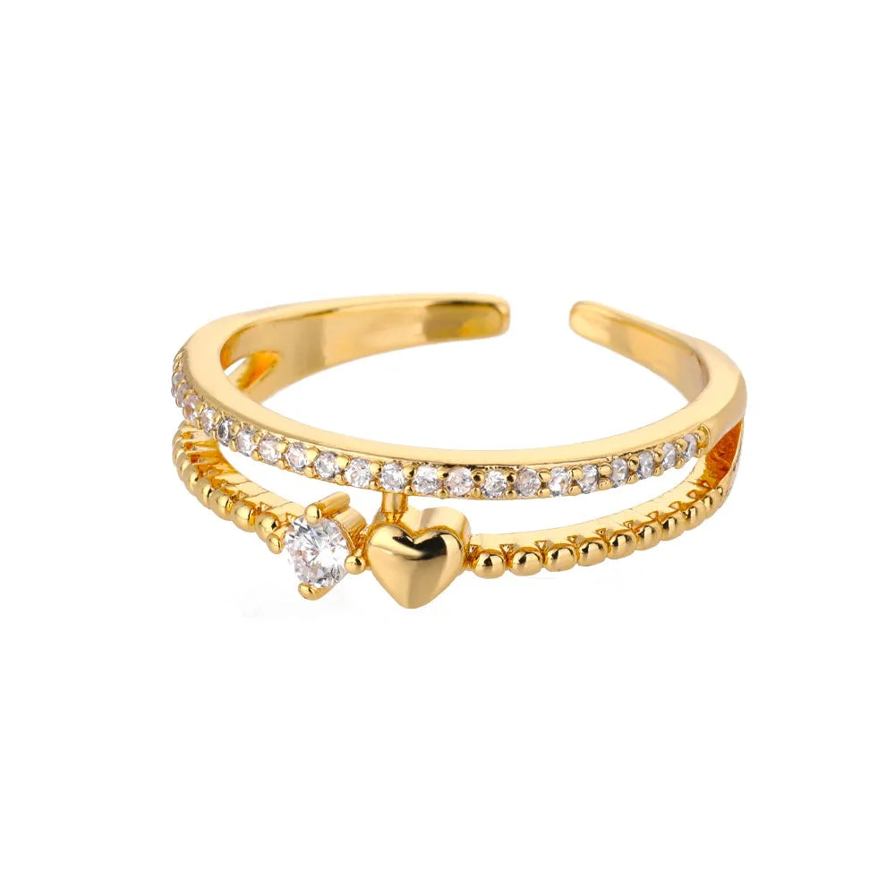Pink Zircon Heart Rings For Women Gold Plated Stainless Steel