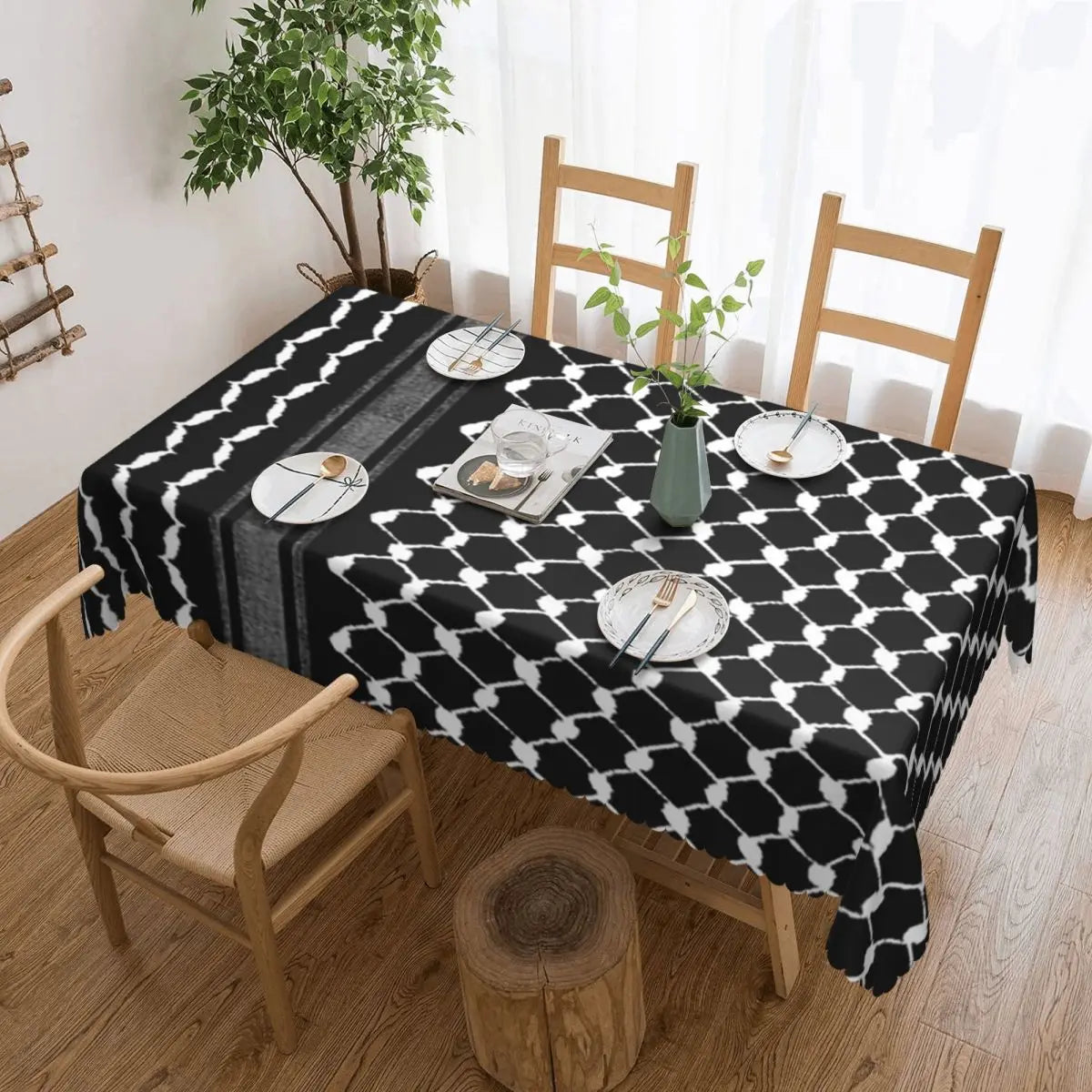 Palestinian Kufiya Pattern Customized Rectangular Tablecloth Waterproof Table
