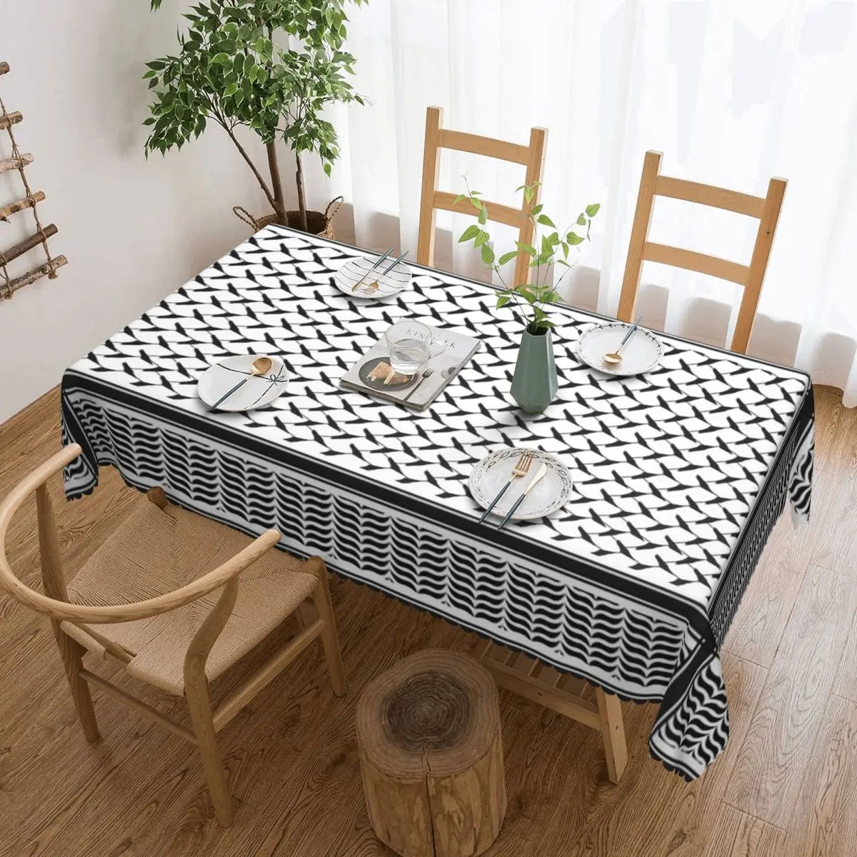 Palestinian Kufiya Pattern Customized Rectangular Tablecloth Waterproof Table