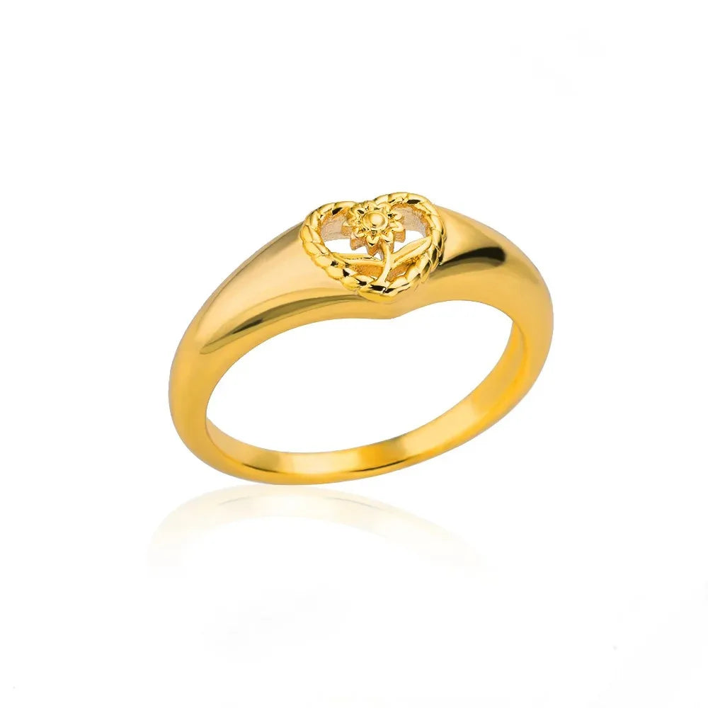 Pink Zircon Heart Rings For Women Gold Plated Stainless Steel