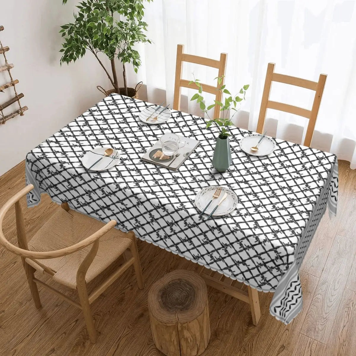 Palestinian Kufiya Pattern Customized Rectangular Tablecloth Waterproof Table