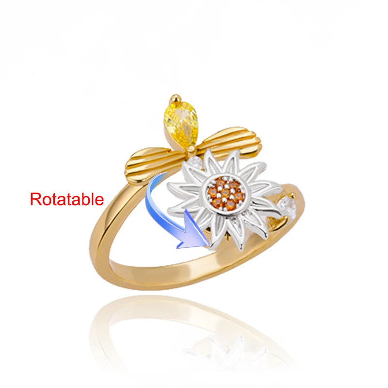 Four Clover Rotating Anxiety Rings for Women Gold Color Adjustable Stainless Steel Wedding Ring Aesthetic Jewelry Gift anillos