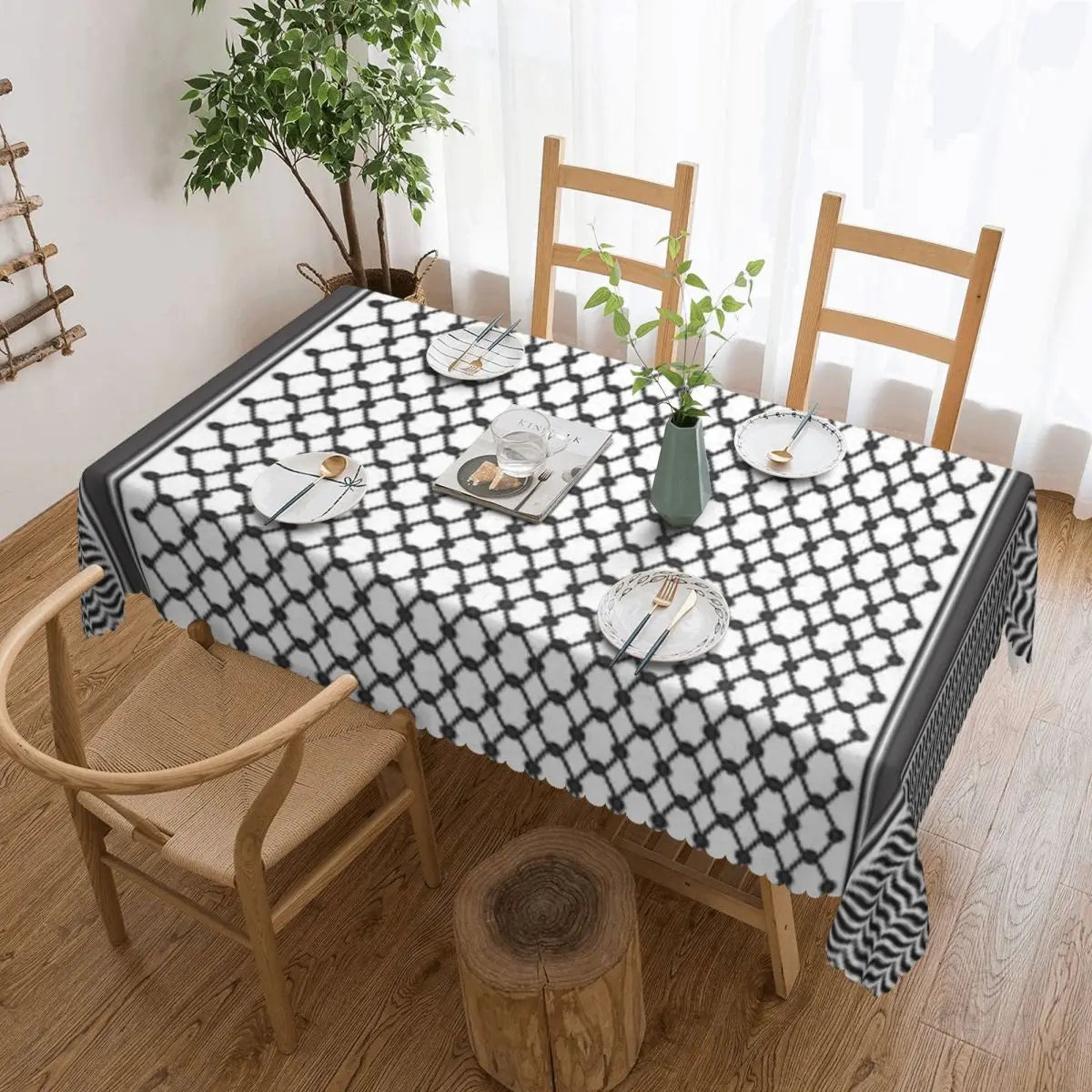 Palestinian Kufiya Pattern Customized Rectangular Tablecloth Waterproof Table