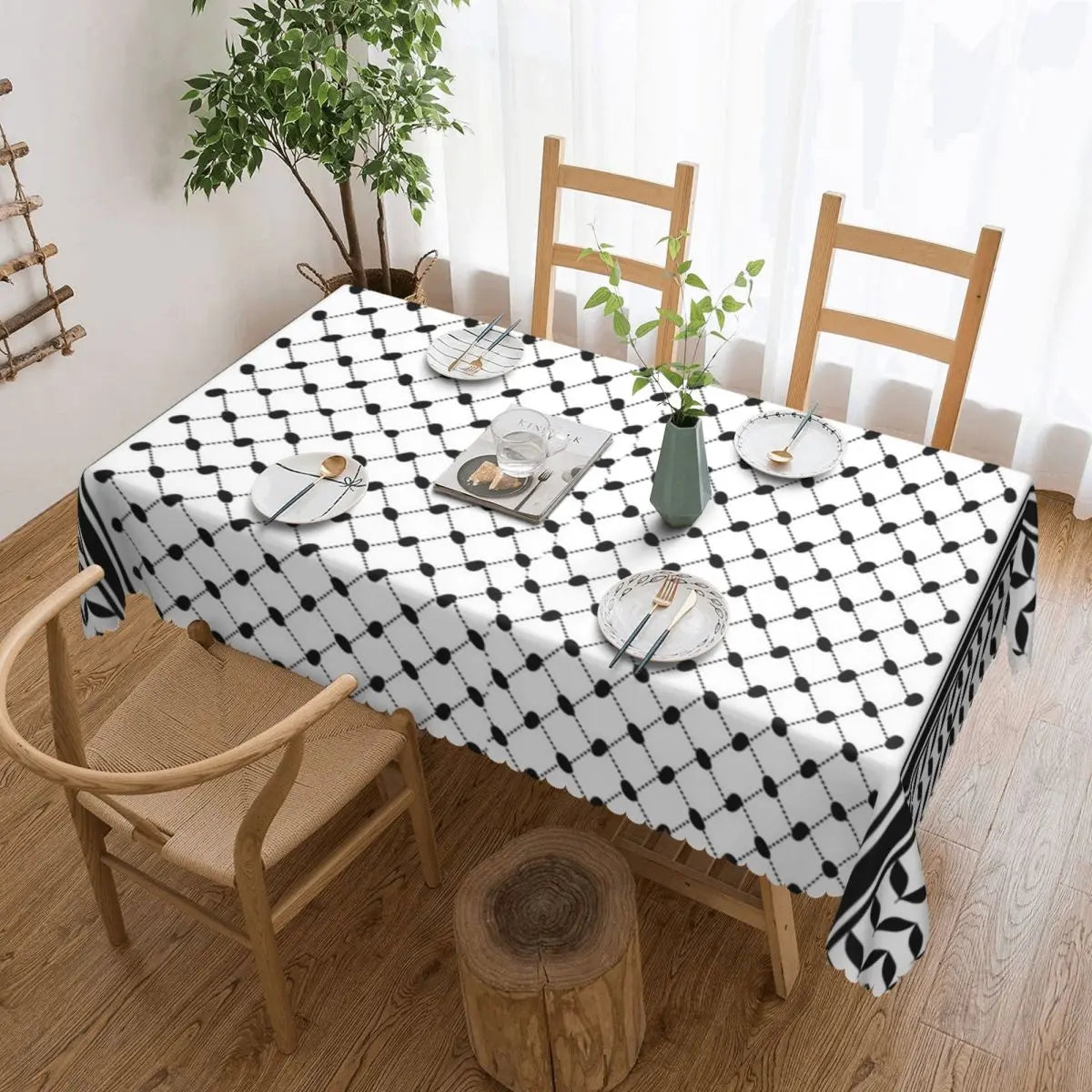 Palestinian Kufiya Pattern Customized Rectangular Tablecloth Waterproof Table