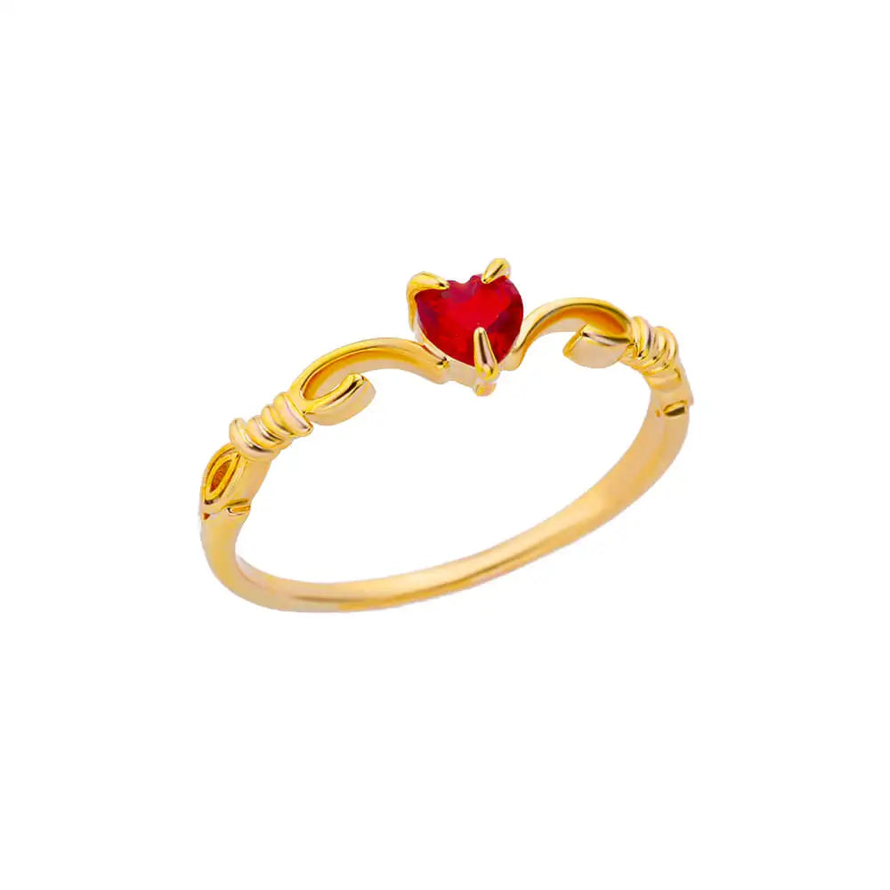 Pink Zircon Heart Rings For Women Gold Plated Stainless Steel