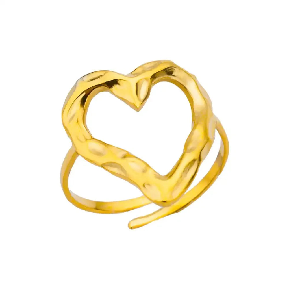 Pink Zircon Heart Rings For Women Gold Plated Stainless Steel