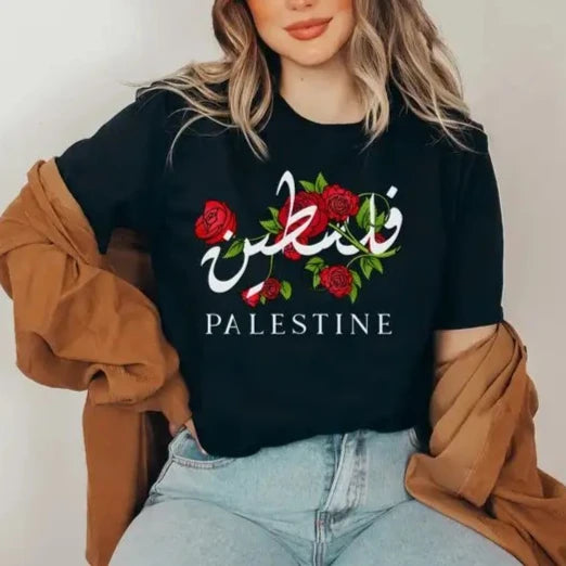 Palestine Floral Palestine Flag Map cotton Shirt Palestinian Arabic