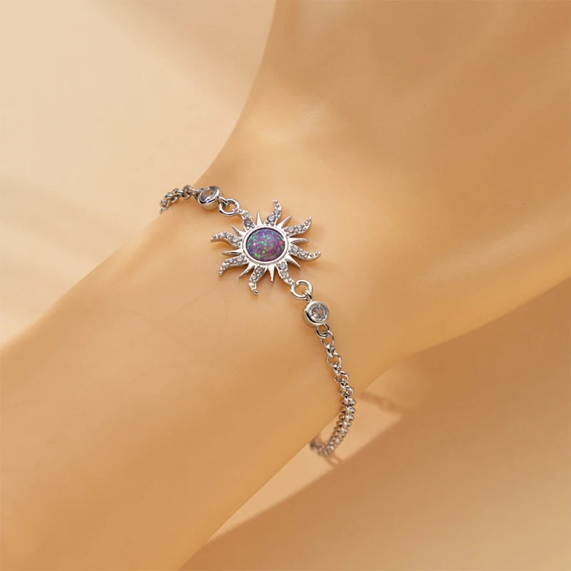 Princess Sun Opal Zircon Pandant Necklace Ring