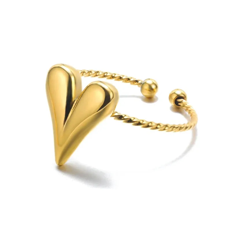 Pink Zircon Heart Rings For Women Gold Plated Stainless Steel